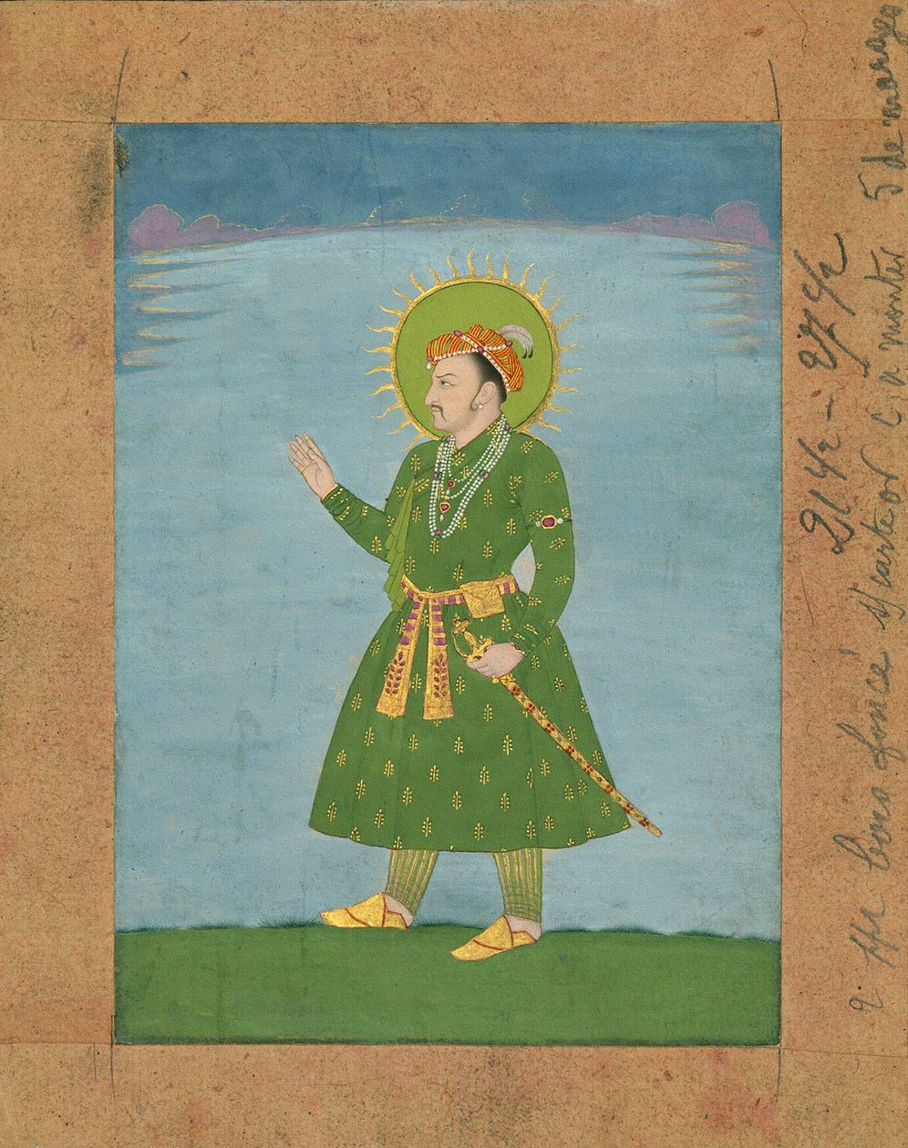 De 4e Mughal keizer Jahangir, ca. vroege 17e eeuw miniatuurschildering door Indian School