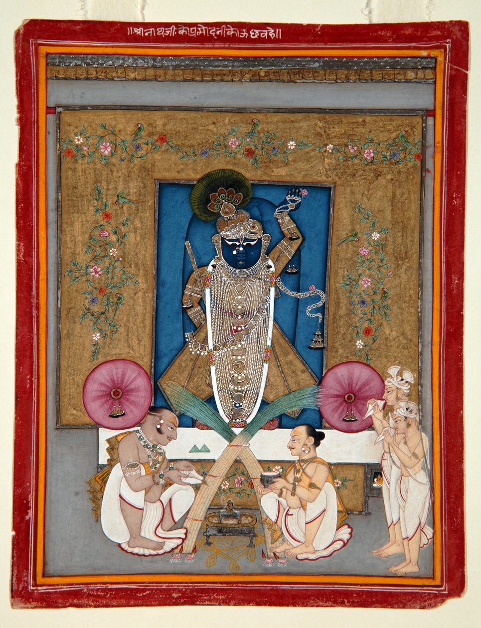 De aanbidding van Krishna als Shrinath ji, 1800-25 door Indian School