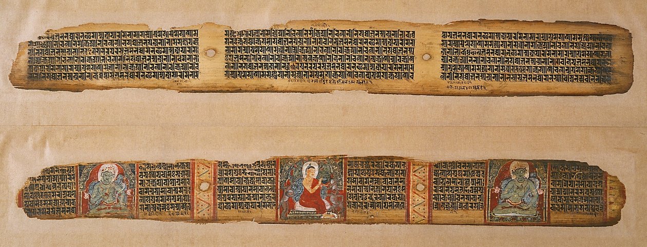 De Boeddha verdeelt honing, uit een Prajnaparamita manuscript, West-Bengalen door Indian School