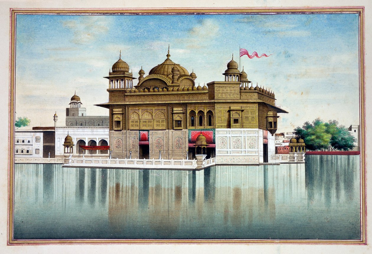 De Gouden Tempel in Amritsar, uit Het Koninkrijk van Punjab, zijn Heersers en Hoofden, deel I, een deel van 27 aquarelstudies door een onbekende Indiase kunstenaar, ca. 1840 door Indian School