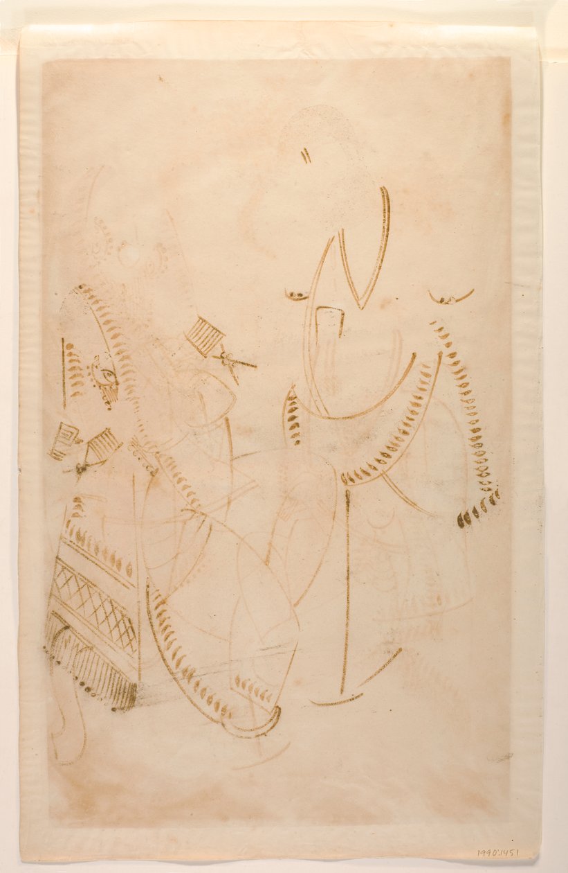 De Mahant van Tarakeshwar met zijn minnares, Elokeshi die hem pan aanbiedt, Kalighat Album, c.1880 door Indian School
