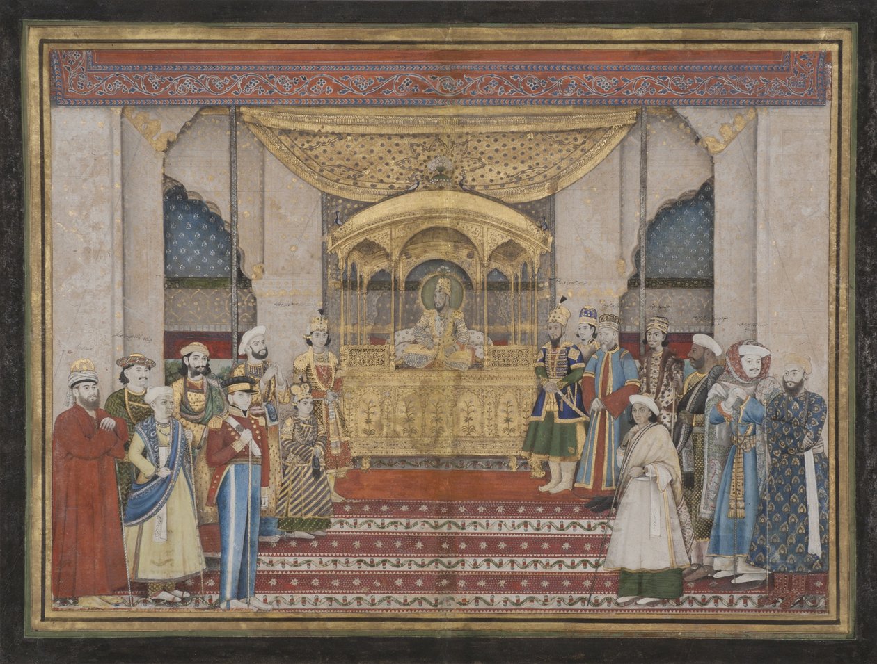 De Mughal keizer Bahadur Shah II in Darbar, 1839 door Indian School