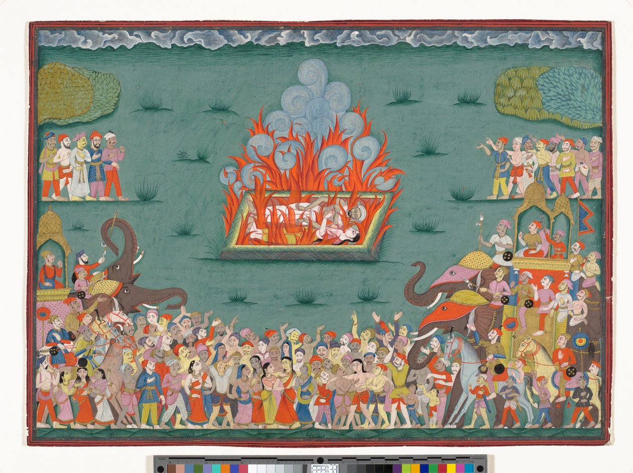 De Sati van Ramabai, vrouw van Madhavrao Peshwa, ca. 1772-75 door Indian School