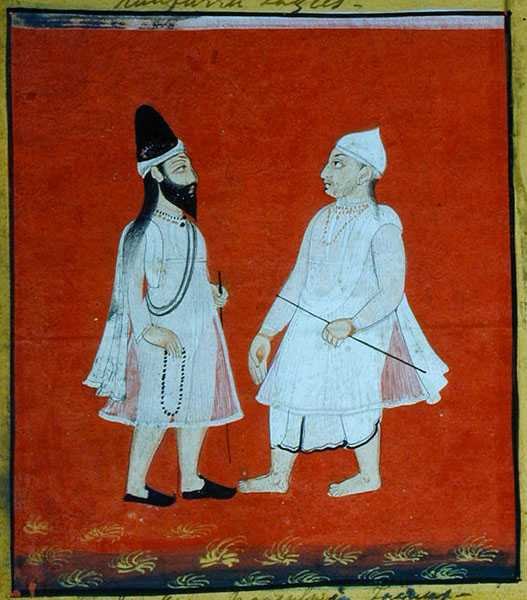 Twee Zwervende Moslim Faqirs (jangam) Religieuze Bedelaars, Udaipur, c.1810-20 (detail) door Indian School