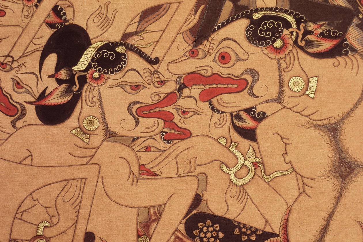 Detail van een Wayang Beber-rol door Indonesian Indonesian