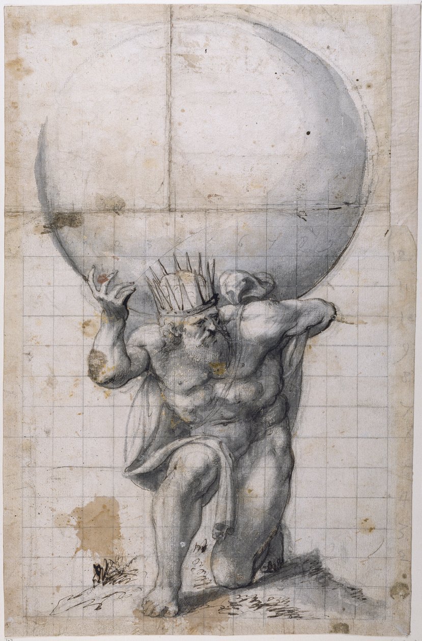Atlas: achterluik of scène van reliëf door Inigo Jones