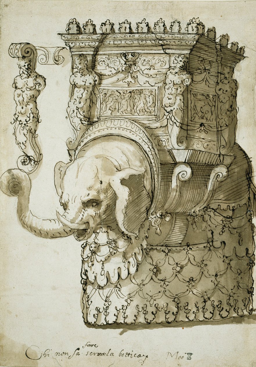 Ontwerp voor een olifantenoptocht door Inigo Jones