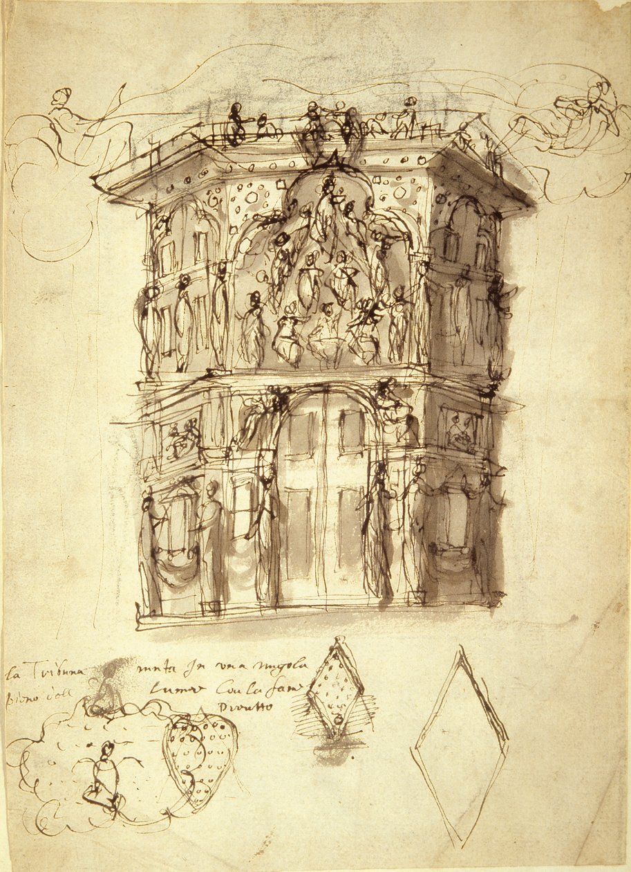 Het Masker van Koninginnen, scène 2: het Huis van Roem, c.1609 door Inigo Jones