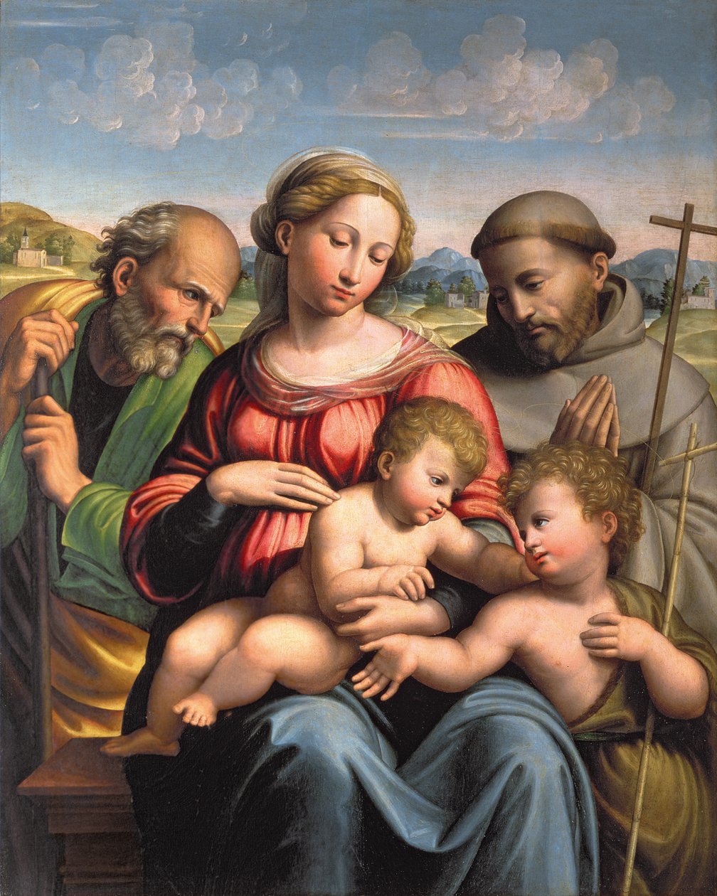 Heilige Familie met de Heilige Johannes de Doper en Sint Franciscus door Innocenzo da Imola