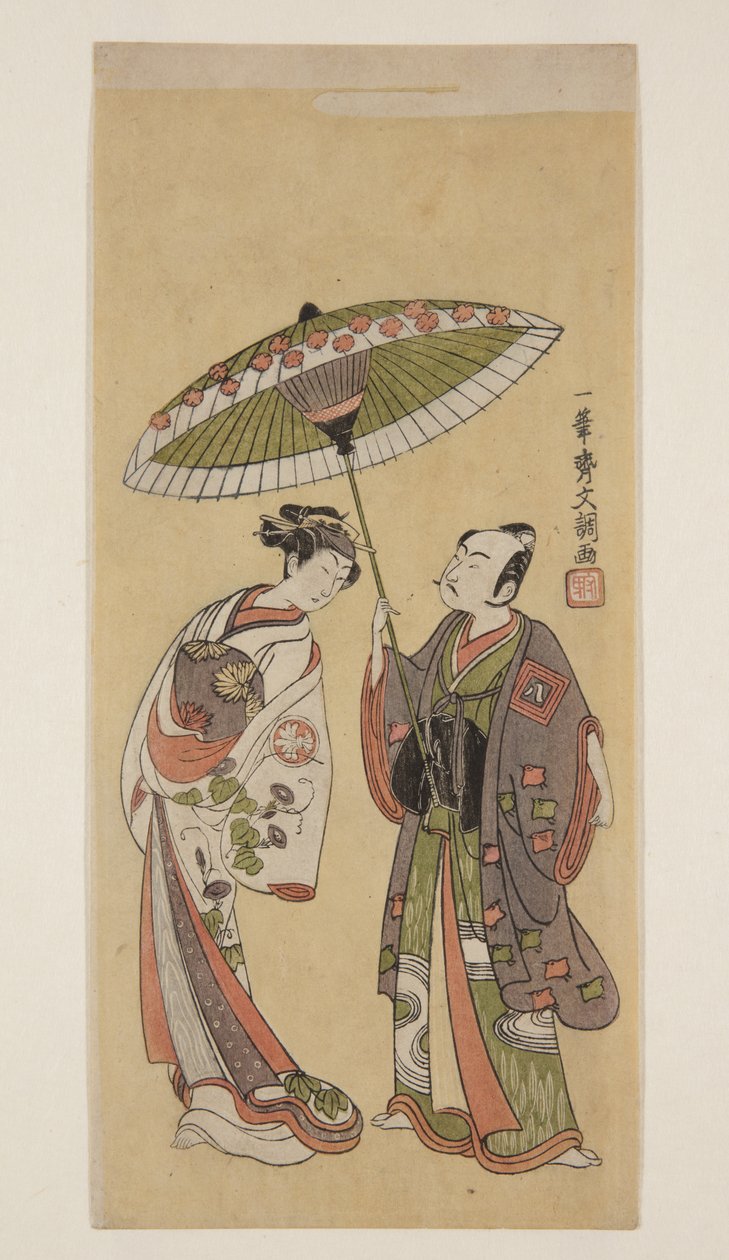 Acteurs Ichikawa Yaozō II als Soga no Jūrō en Segawa Kikunojō II als Ōiso no Tora door Ippitsusai Bunchō