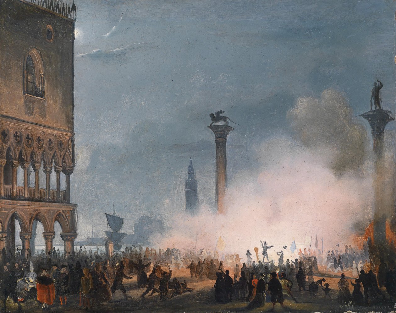 Venetië, De Piazzetta bij nacht door Ippolito Caffi
