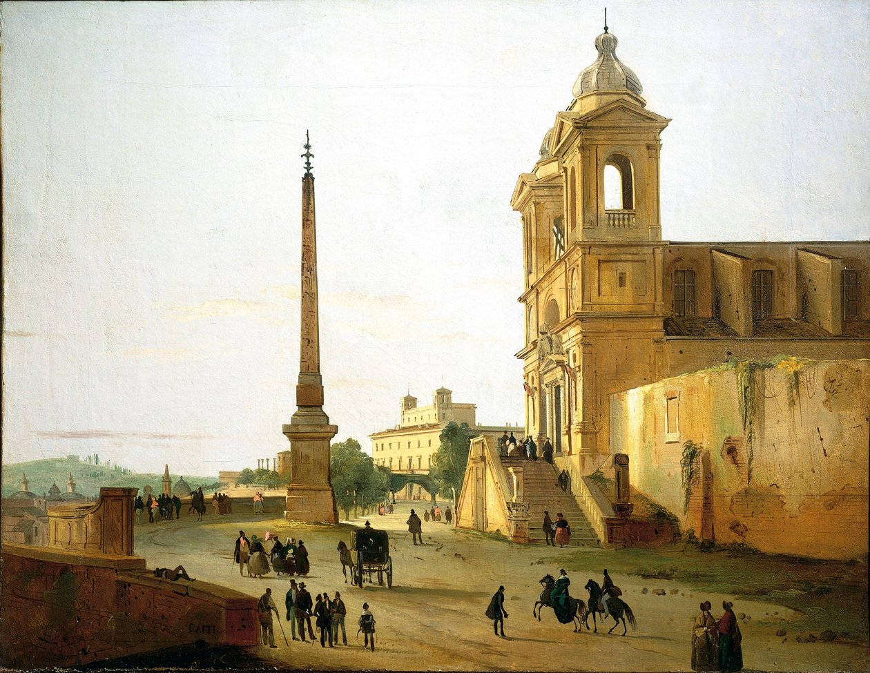 Italië, Rome, Drievuldigheidskerk op de Berg en Sallustian Obelisk door Ippolito Caffi