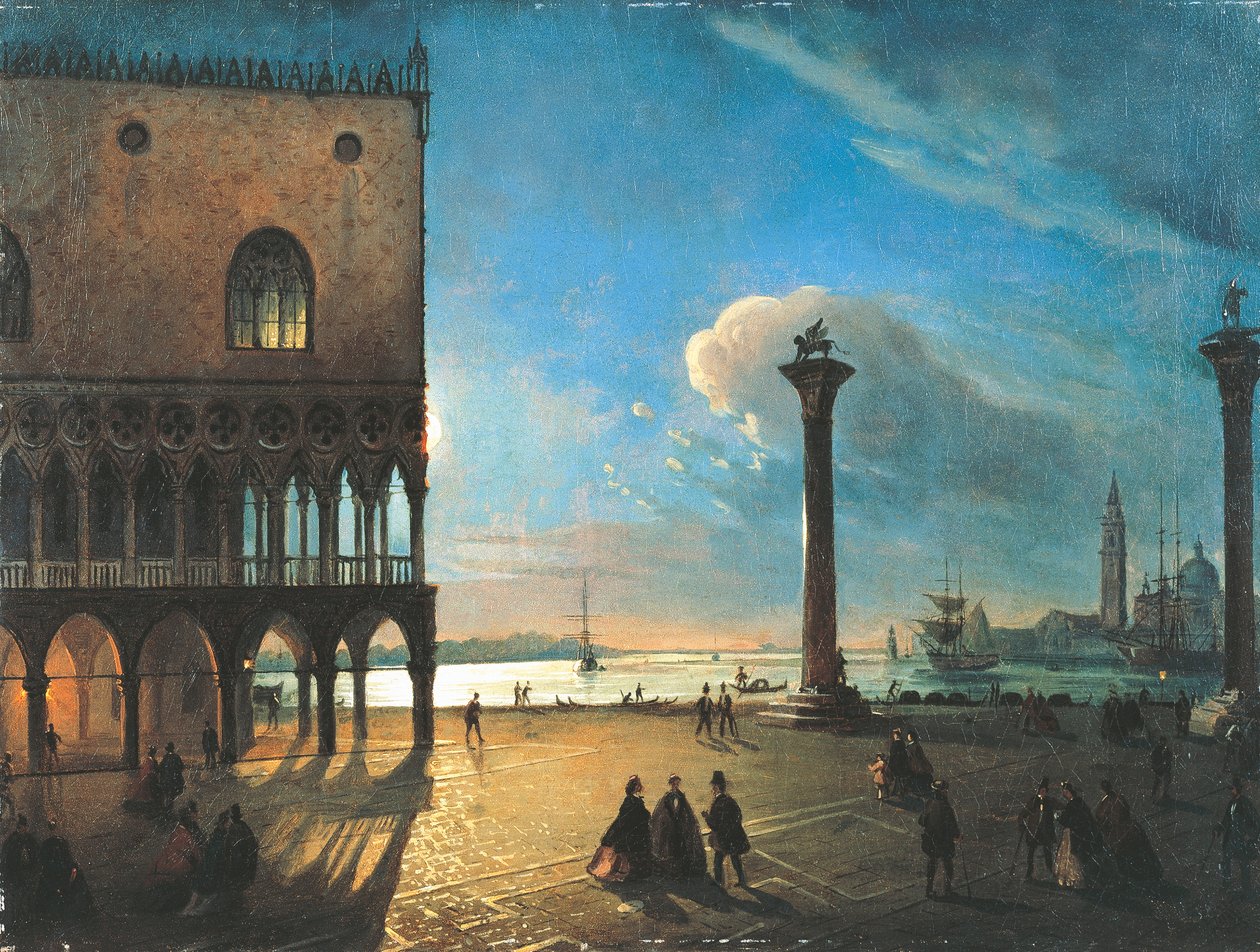 Piazzetta San Marco bij maanlicht, Venetië door Ippolito Caffi
