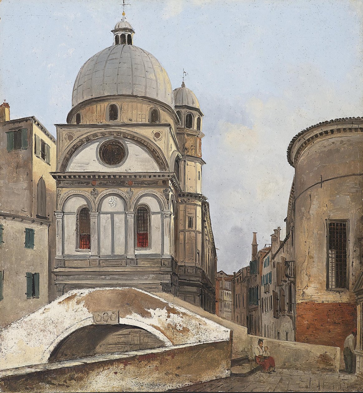 Uitzicht op de Maria dei Miracole en Santa Maria Nova kerken in Venetië door Ippolito Caffi