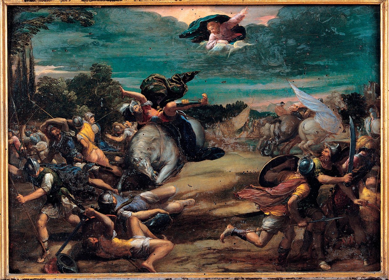 De bekering op de weg naar Damascus (Sint Paulus) - Schilderij van Ippolito Scarsellino (1551-1620) door Ippolito Scarcella