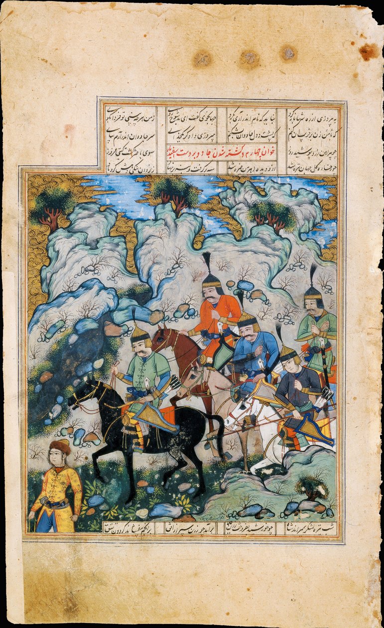 Esfandiyar en zijn leger Manuscriptverlichting uit het epos Shahname door Ferdowsi door Iranian Master