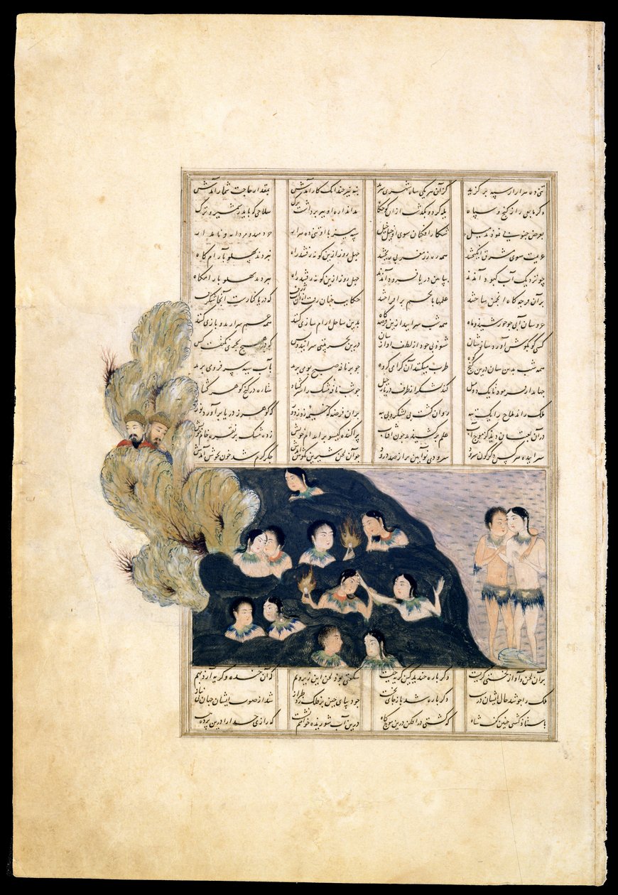 Iskander Bekijkt de Sirenen. Manuscriptverlichting uit het epos Iskandar-nameh door Iranian Master