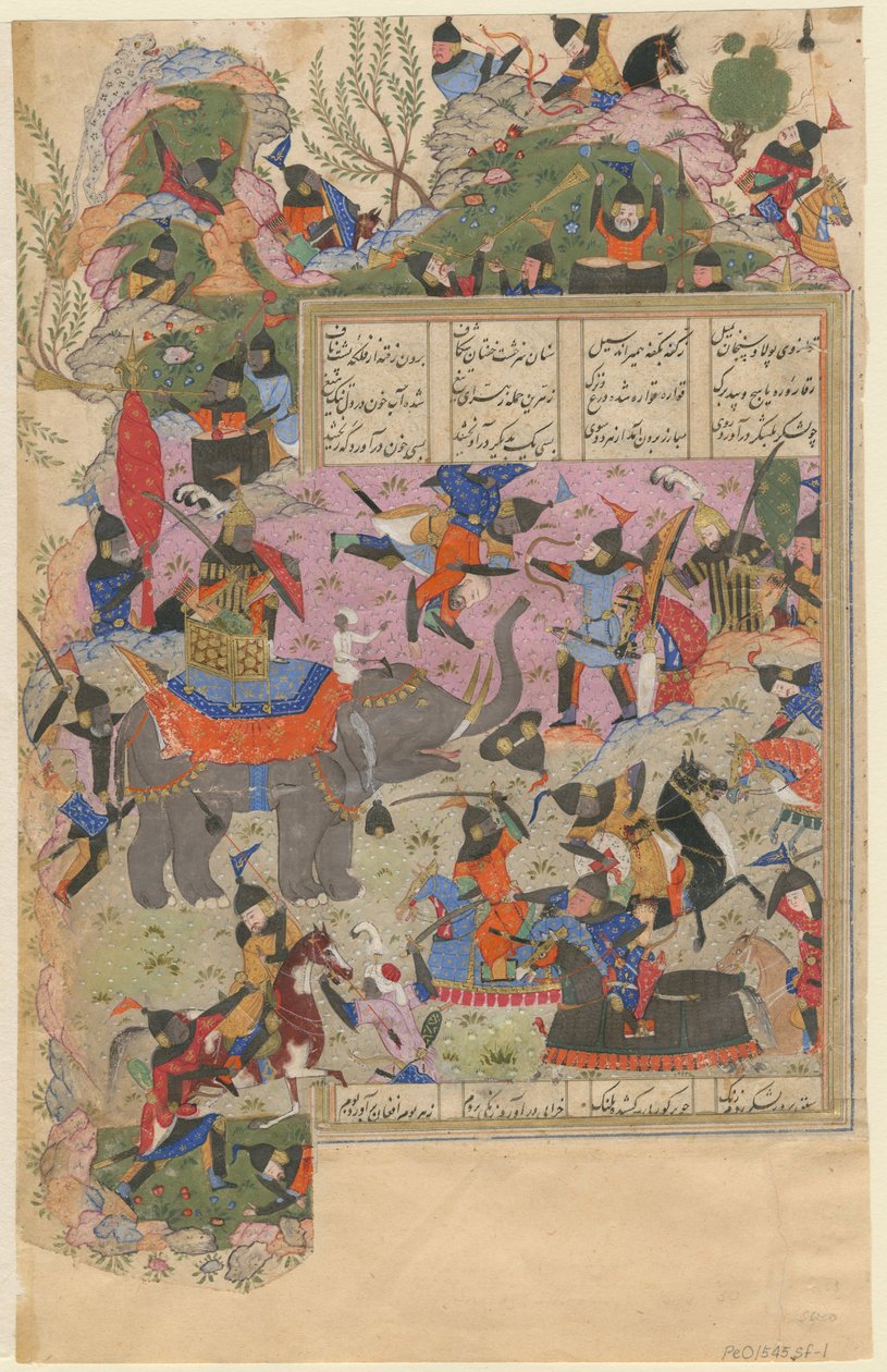 De Slag van Iskandar met de Zanj uit een Manuscript van de Khamsa van Nizami door Iranian Master
