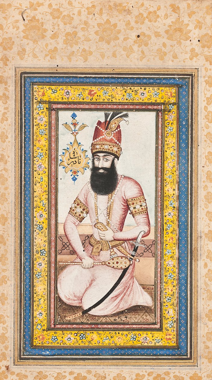 Portret van Nadir Shah, een van een paar met Karim Khan Zand, Qajar Iran door Iranian School