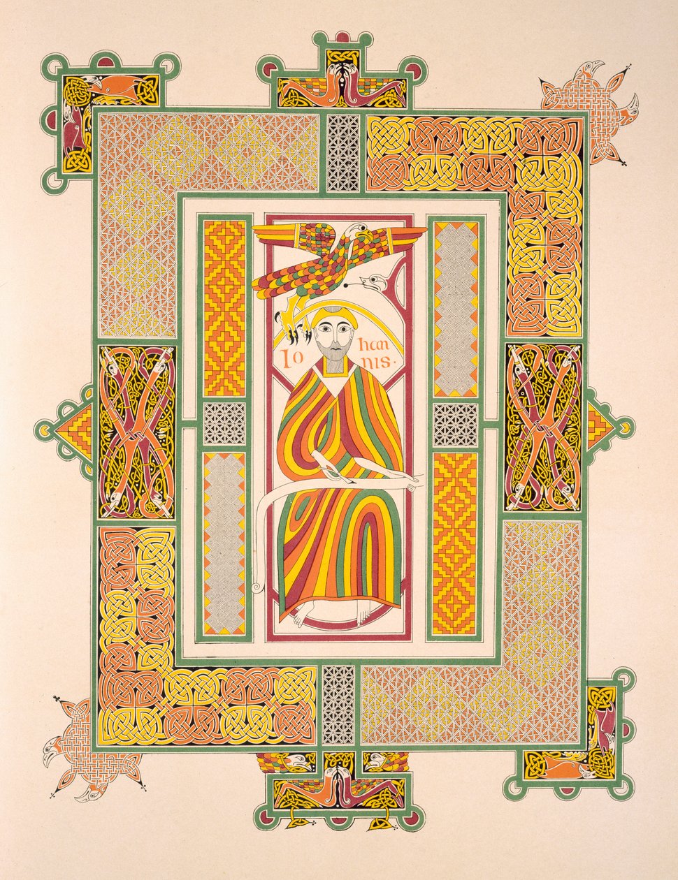 Sint Johannes de Evangelist, uit een facsimile kopie van de Evangeliën van Mac Regol, uitgegeven door Day & Son door Irish School