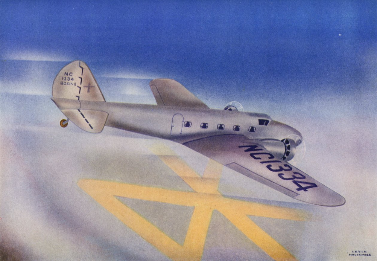 Boeing 247D (kleurenlitho) door Irvin L. Holcombe