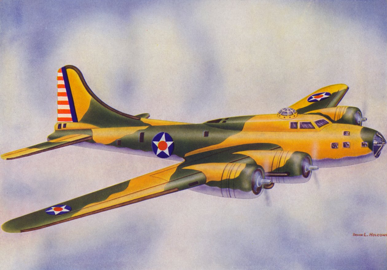 Boeing B-17E, Flying Fortress (kleurenlitho) door Irvin L. Holcombe