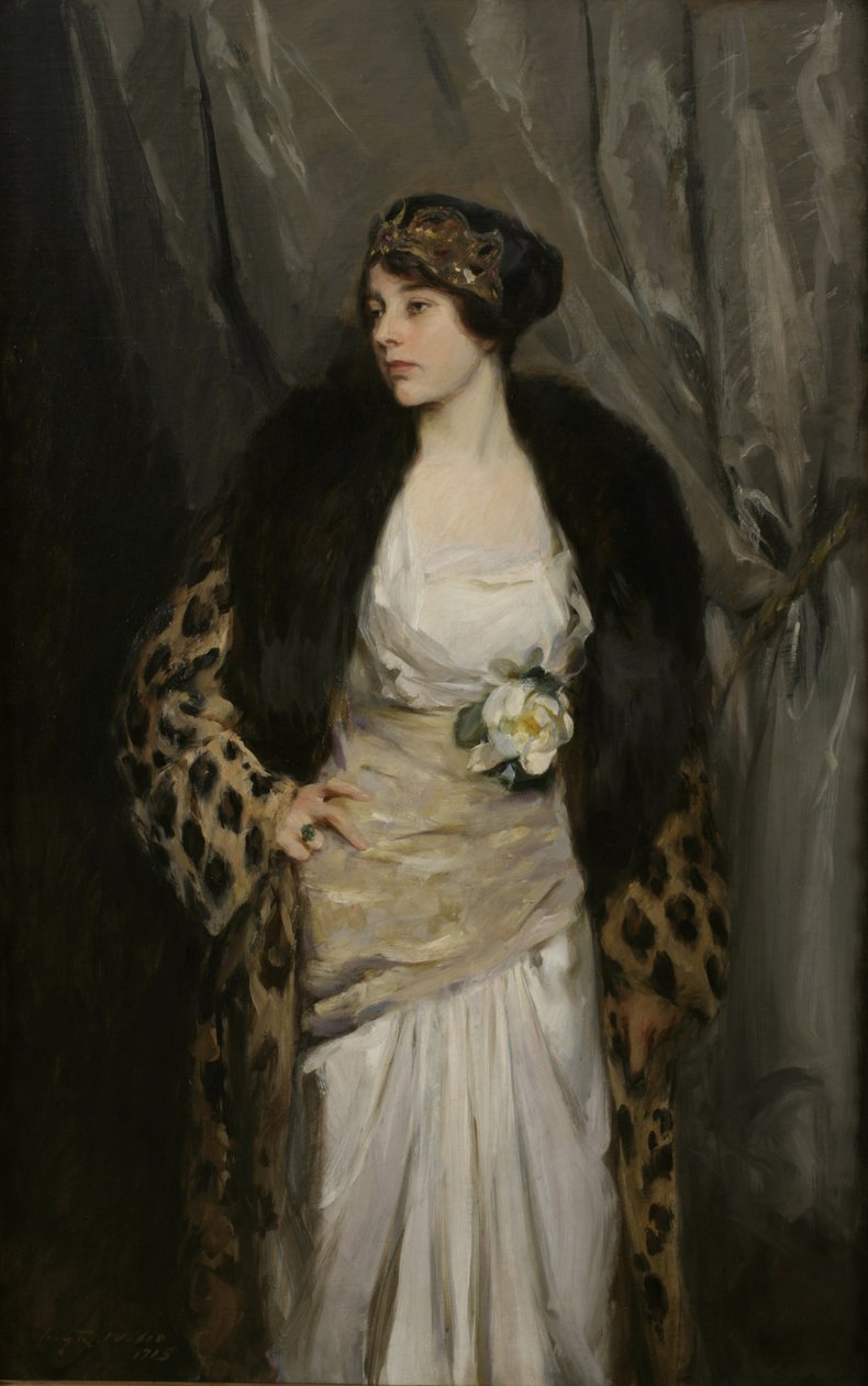 Gladys Wiles in een luipaardjas (De Luipaardjas) door Irving Ramsay Wiles