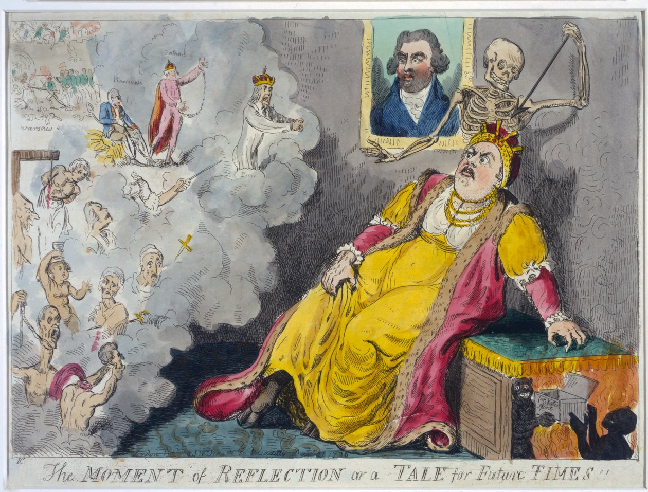 Het moment van reflectie of een verhaal voor toekomstige tijden, uitgegeven 1796 door Isaac Cruikshank