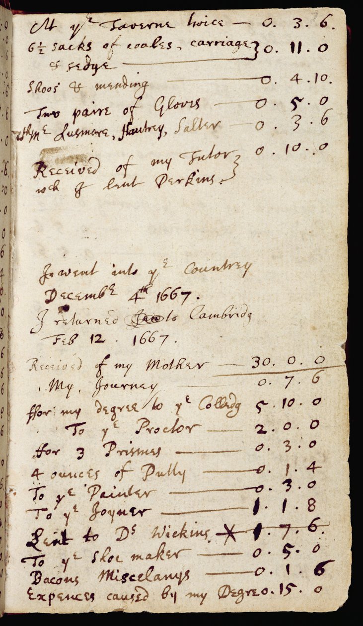 Ms 1-1936 f.7r Pagina uit een notitieboek met Newton