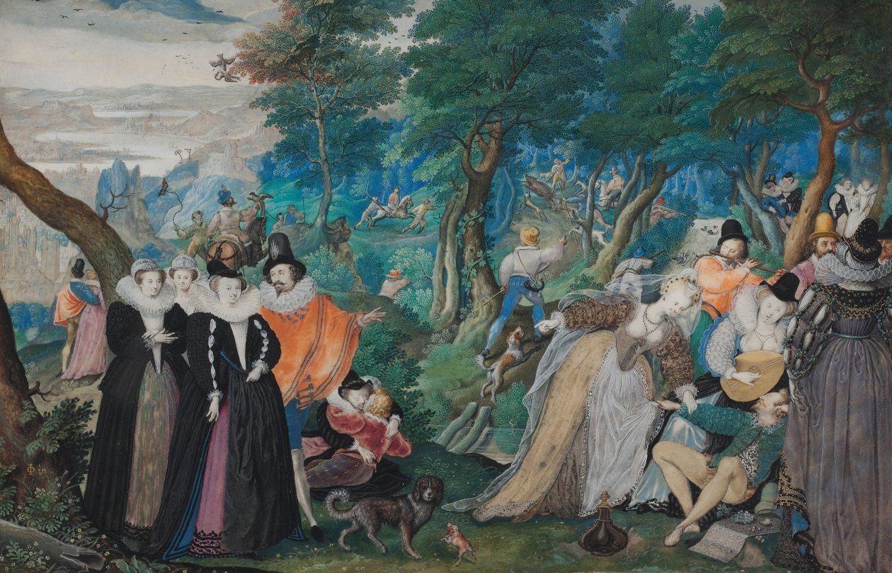 Een feest in de open lucht. Allegorie op echtelijke liefde door Isaac Oliver