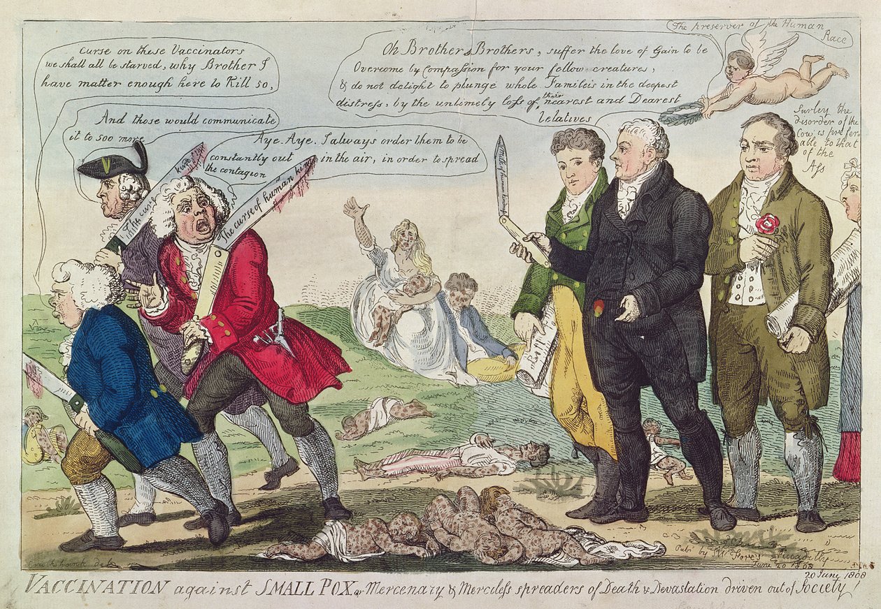 Vaccinatie tegen pokken of huurlingen en meedogenloze verspreiders van dood en verderf uit de samenleving verdreven!, 1808 door Isaac Robert Cruikshank