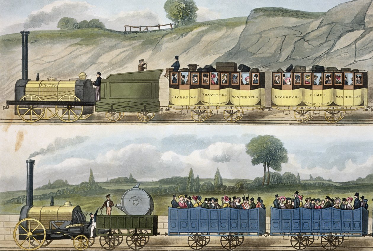 Een trein van de eerste klasse (boven) en een trein van de tweede klasse (onder) uit 
