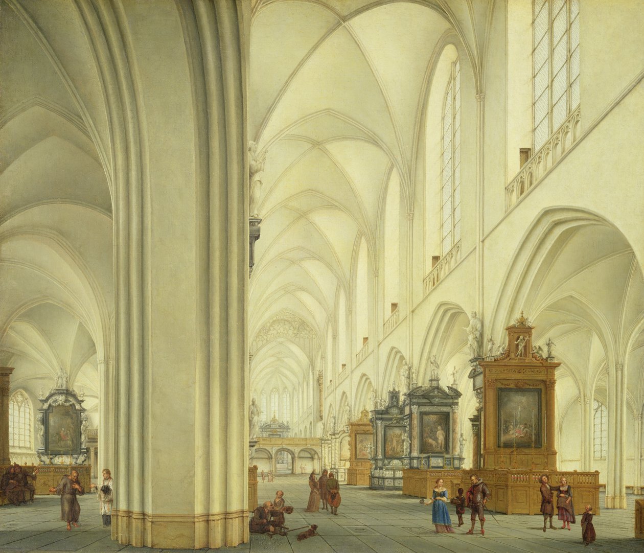 Interieur van de kathedraal van Antwerpen, ca. 1668 door Isaac van Nickele