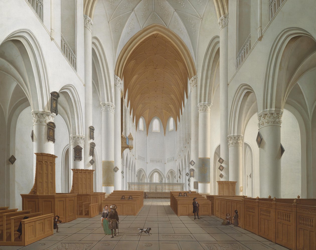 Interieur van de Sint-Bavokerk in Haarlem door Isaac van Nickele