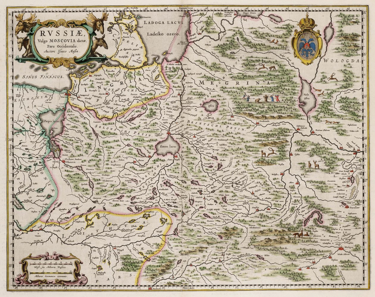 Kaart van West-Rusland uit: Partes Septentrionalis et Orientalis door Isaac Abrahamsz. Massa