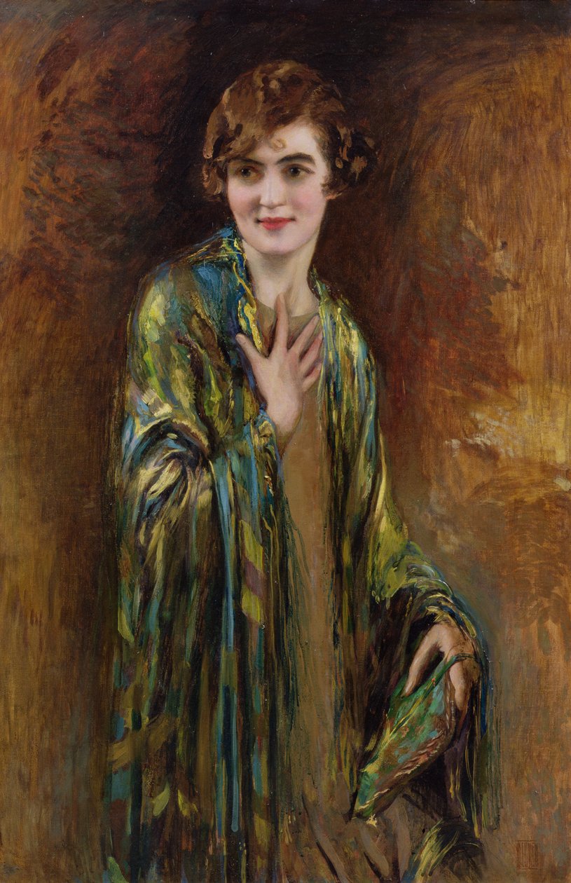Portret van een meisje met een groene sjaal, ca. 1920 door Isaac Cohen