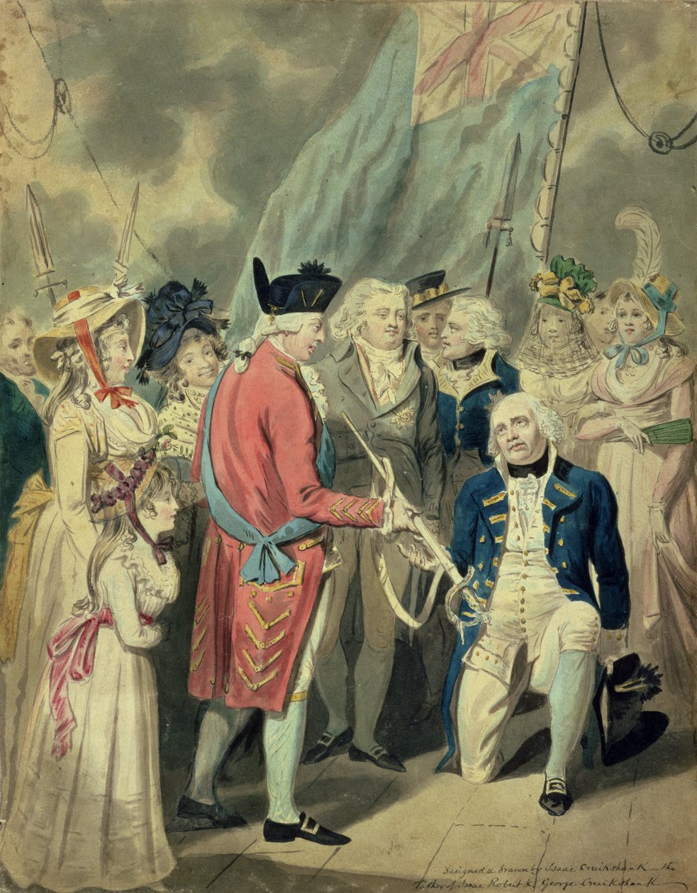 Admiraal Collingwood (1750-1810) ontvangt het zilveren zwaard door Isaac Cruikshank