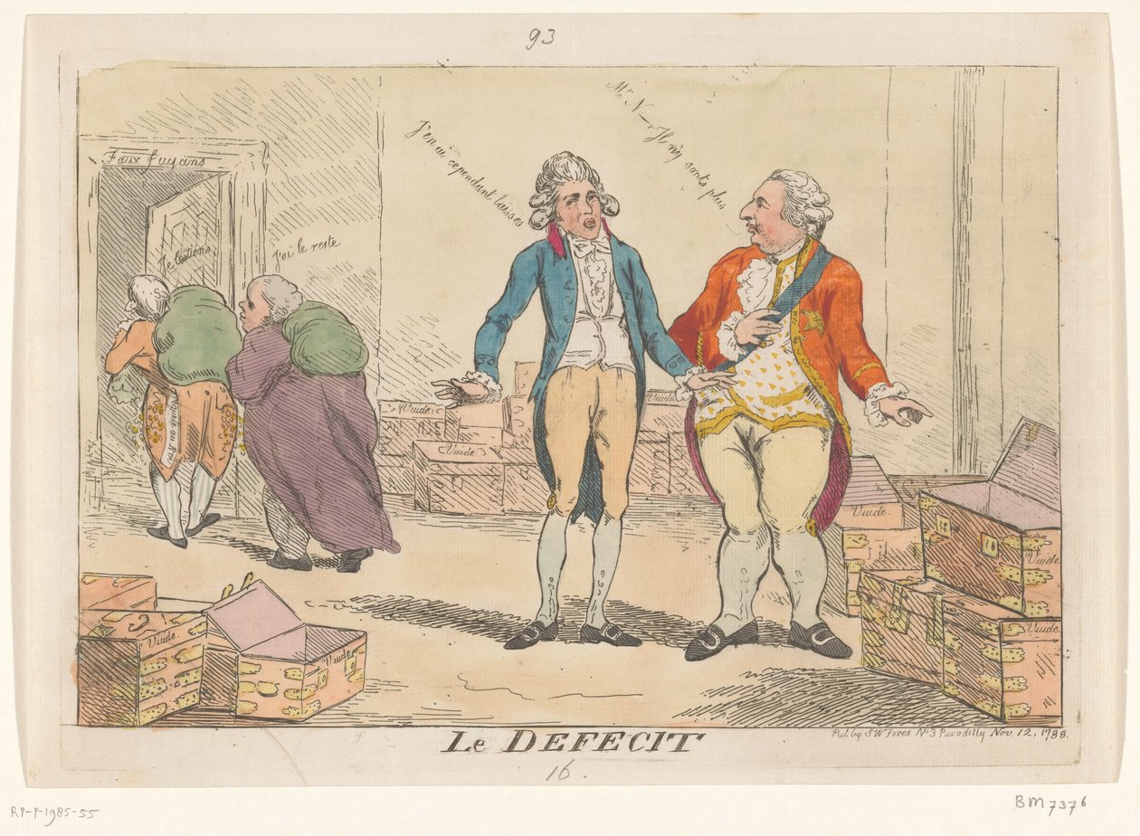Spotprent op de Franse financiële crisis, 1788 door Isaac Cruikshank