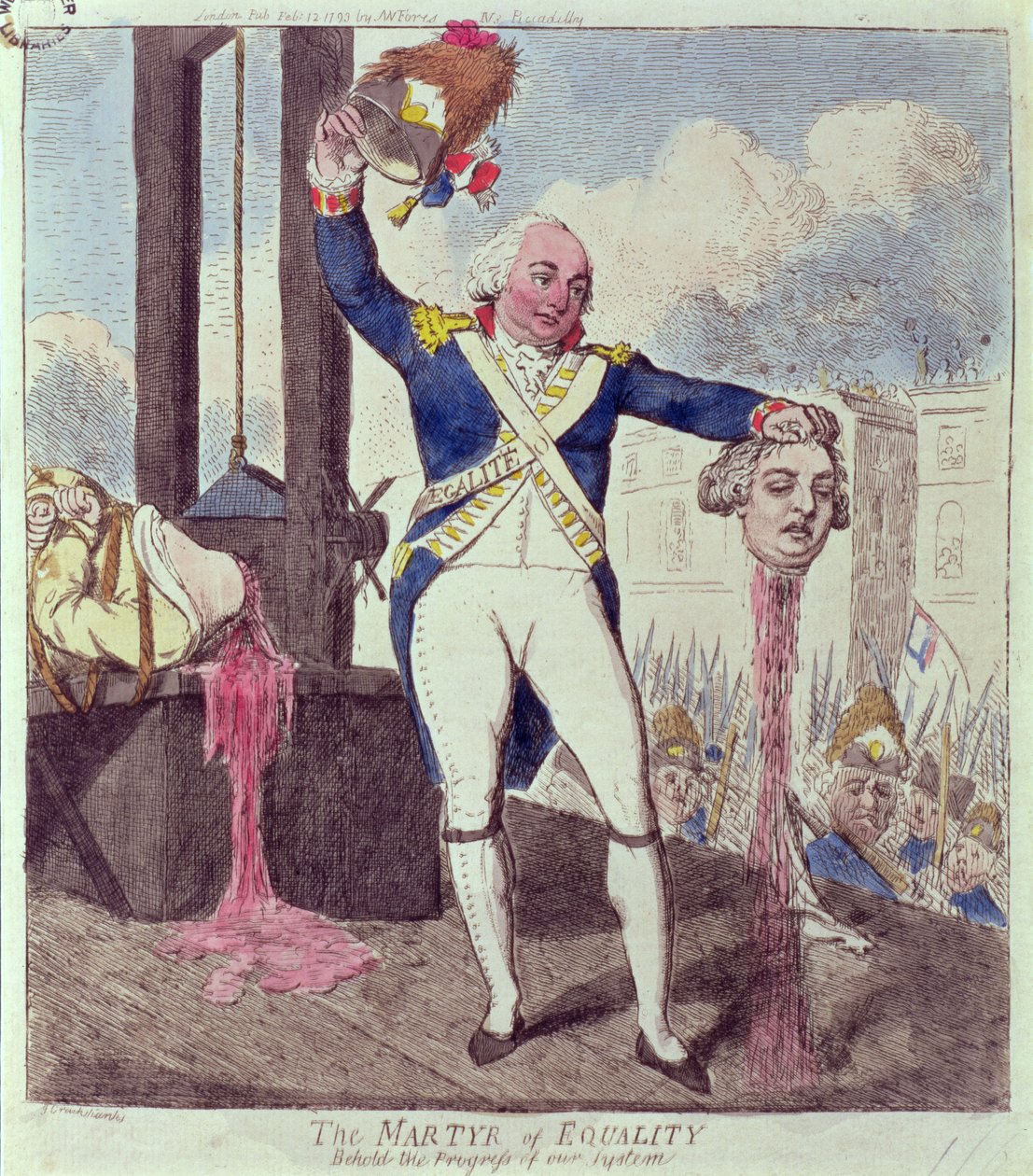 De Martelaar van Gelijkheid: Zie de Vooruitgang van ons Systeem, uitgegeven door S.W. Fores, 1793 door Isaac Cruikshank