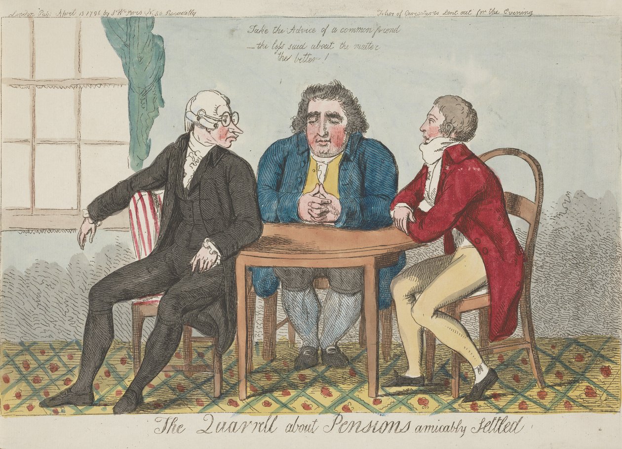 De ruzie over pensioenen in der minne geschikt door Isaac Cruikshank