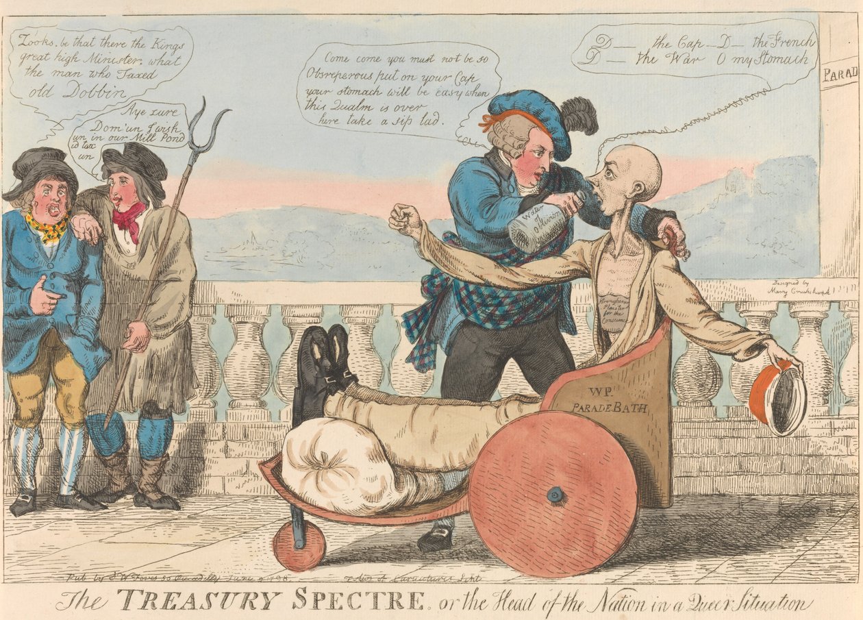 Das Schatzamt-Spektakel oder das Staatsoberhaupt in einer seltsamen Lage door Isaac Cruikshank