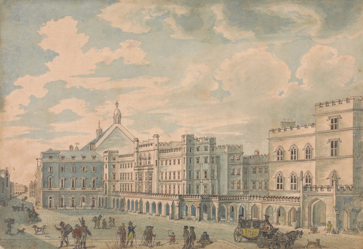 Uitzicht op de Huizen van Lords en Commons vanaf Old Palace Yard door Isaac Cruikshank