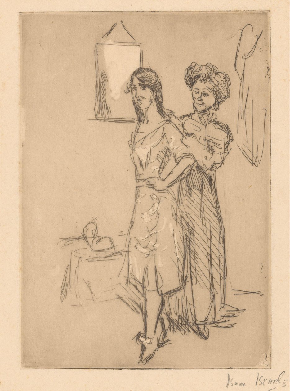 Jonge vrouw bij hoedenmaakster door Isaac Israels (signed by artist)