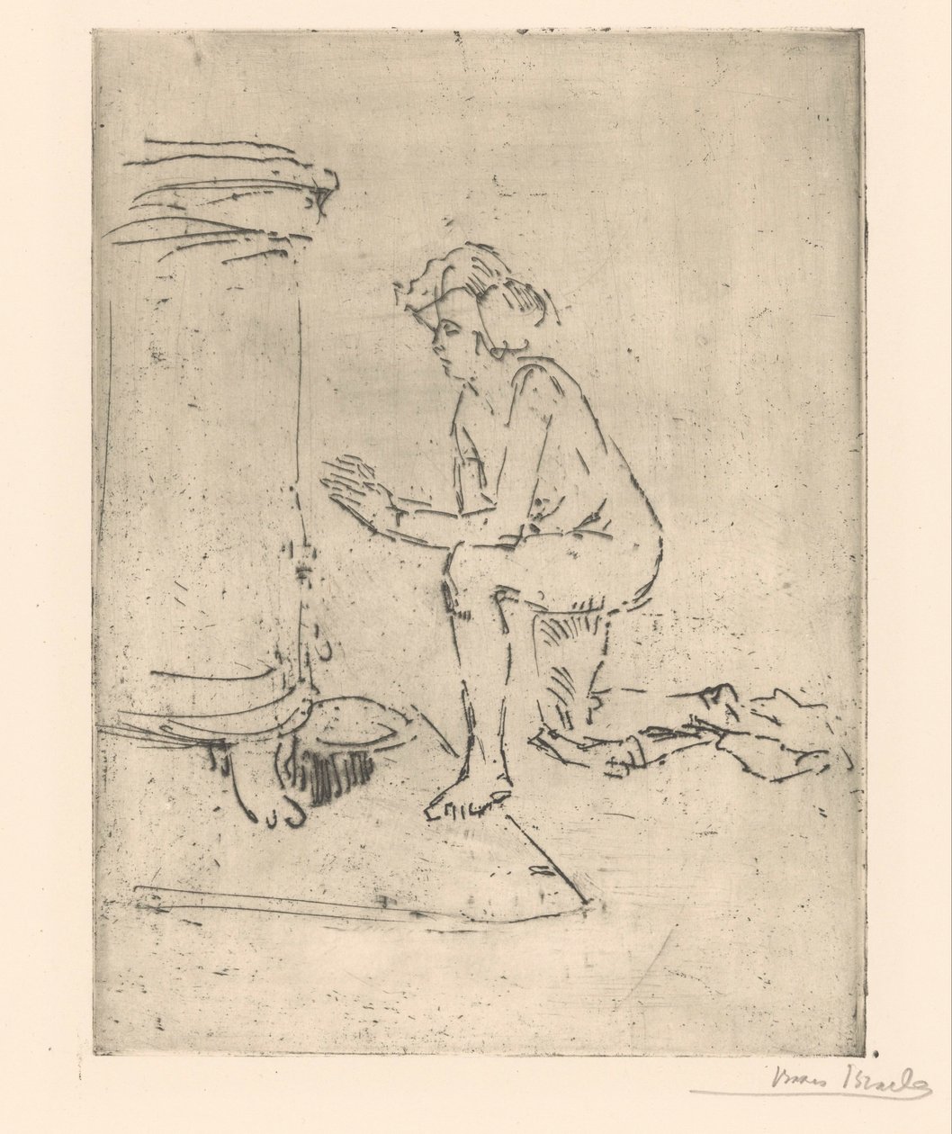 Knielend model voor kachel door Isaac Israels (signed by artist)
