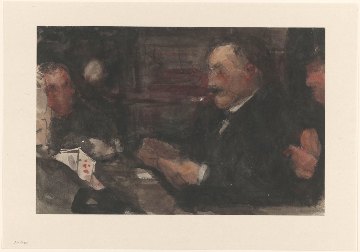 Kaartende heren in café door Isaac Israels