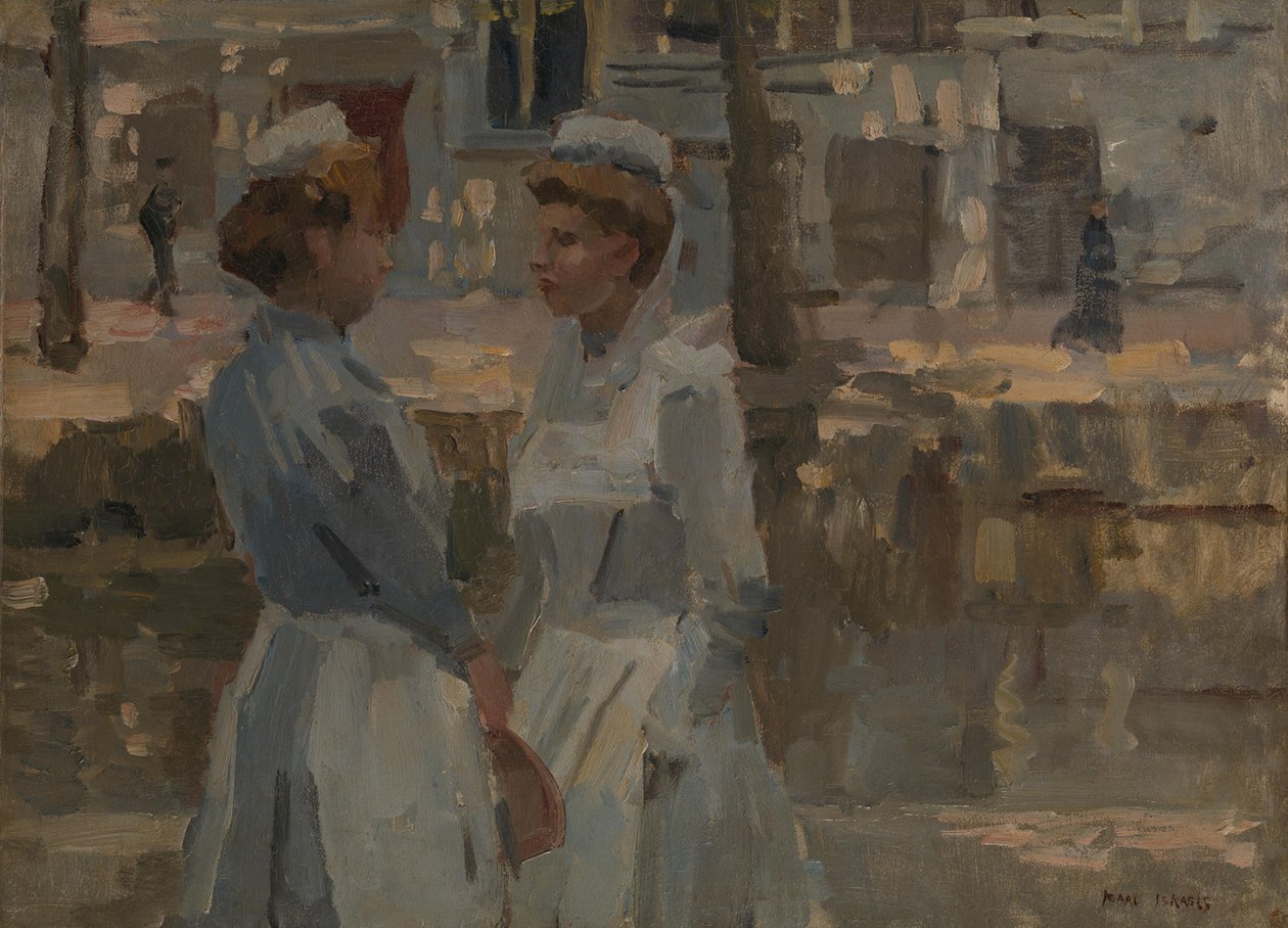 Twee dienstmeisjes aan een gracht door Isaac Israels