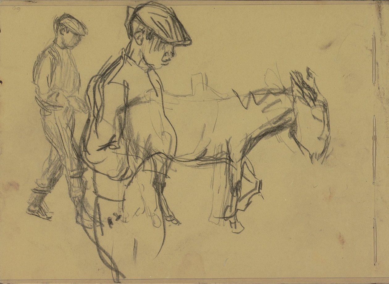Twee studies van een ezeljongen en een ezel door Isaac Israels