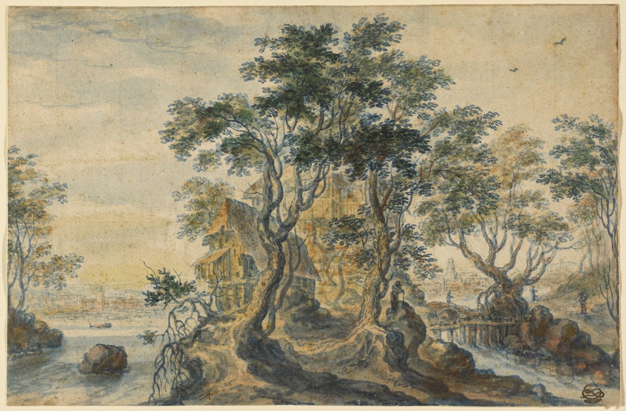 Rivierlandschap met huis op een rotsachtig eiland door Isaac Major