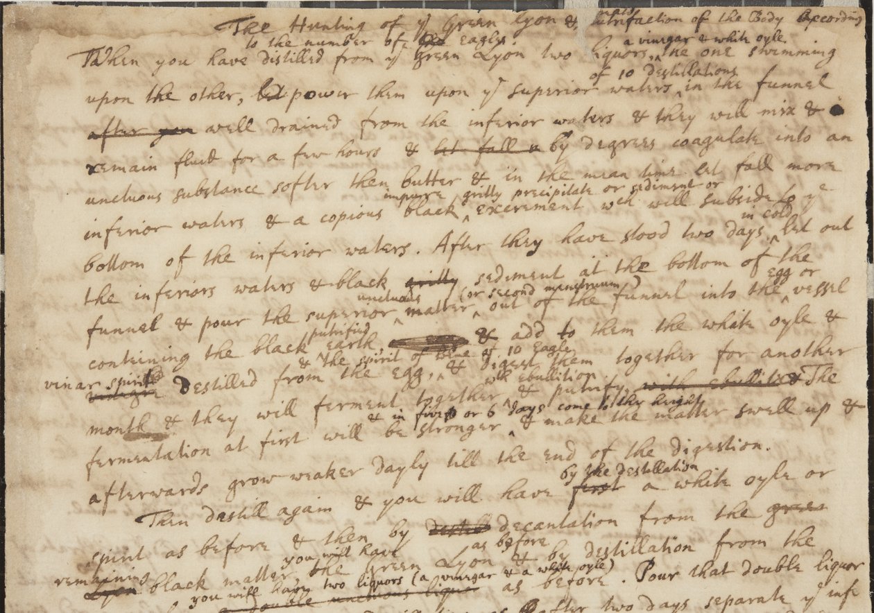 De jacht op de Groene Leeuw, recto, detail, ca. 1700 door Isaac Newton