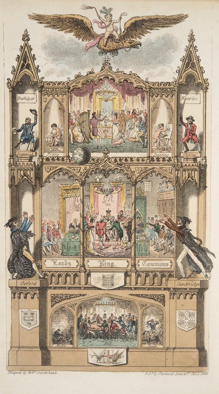 Frontispice, uit The English Spy, gepubliceerd 1824 door Isaac Robert Cruikshank